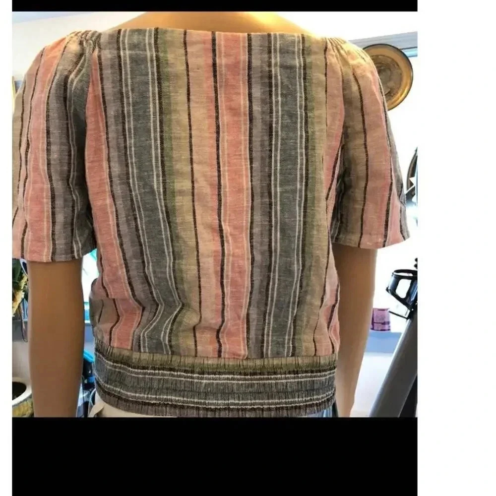 Drew Linen Blend comfortable multicolor Beach Summer Shirt top size S - Picture 4 of 6